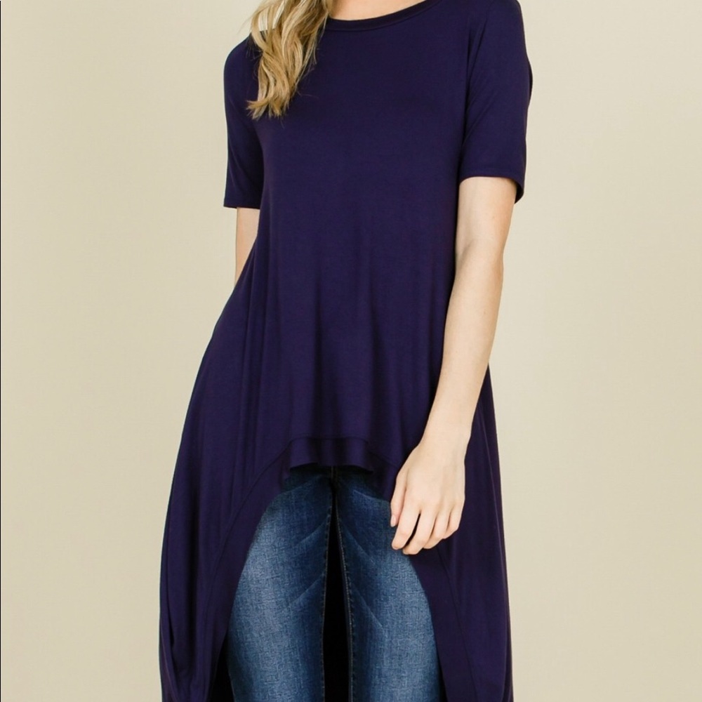 Annabelle Navy Blue Hi/Lo Tunic Top